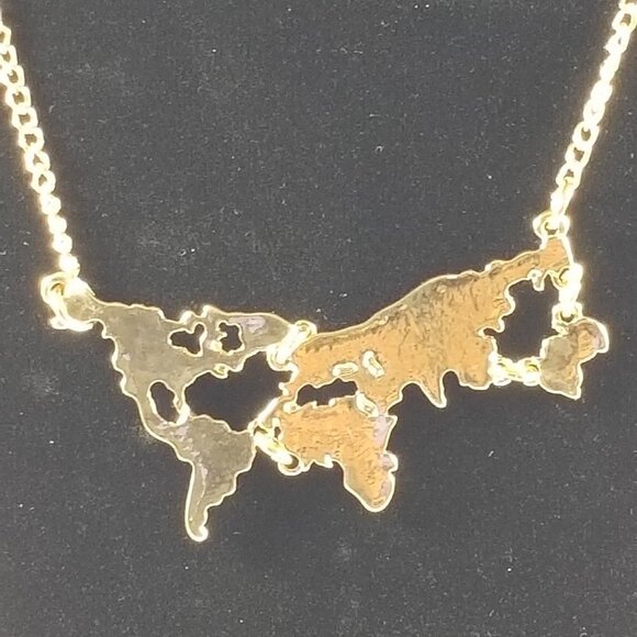 Gold-Tone World Map Pendant Necklace β Travel Lover Jewelry Stylish & Minimalist - Picture 5 of 10